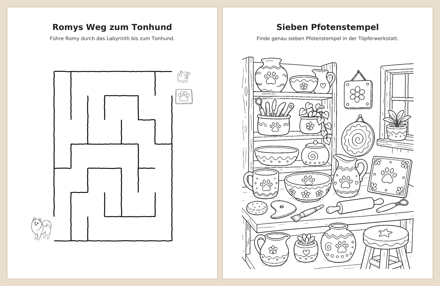 Original-Mitmachseiten 47 und 51 aus Romy und die kleine Töpferwerkstatt